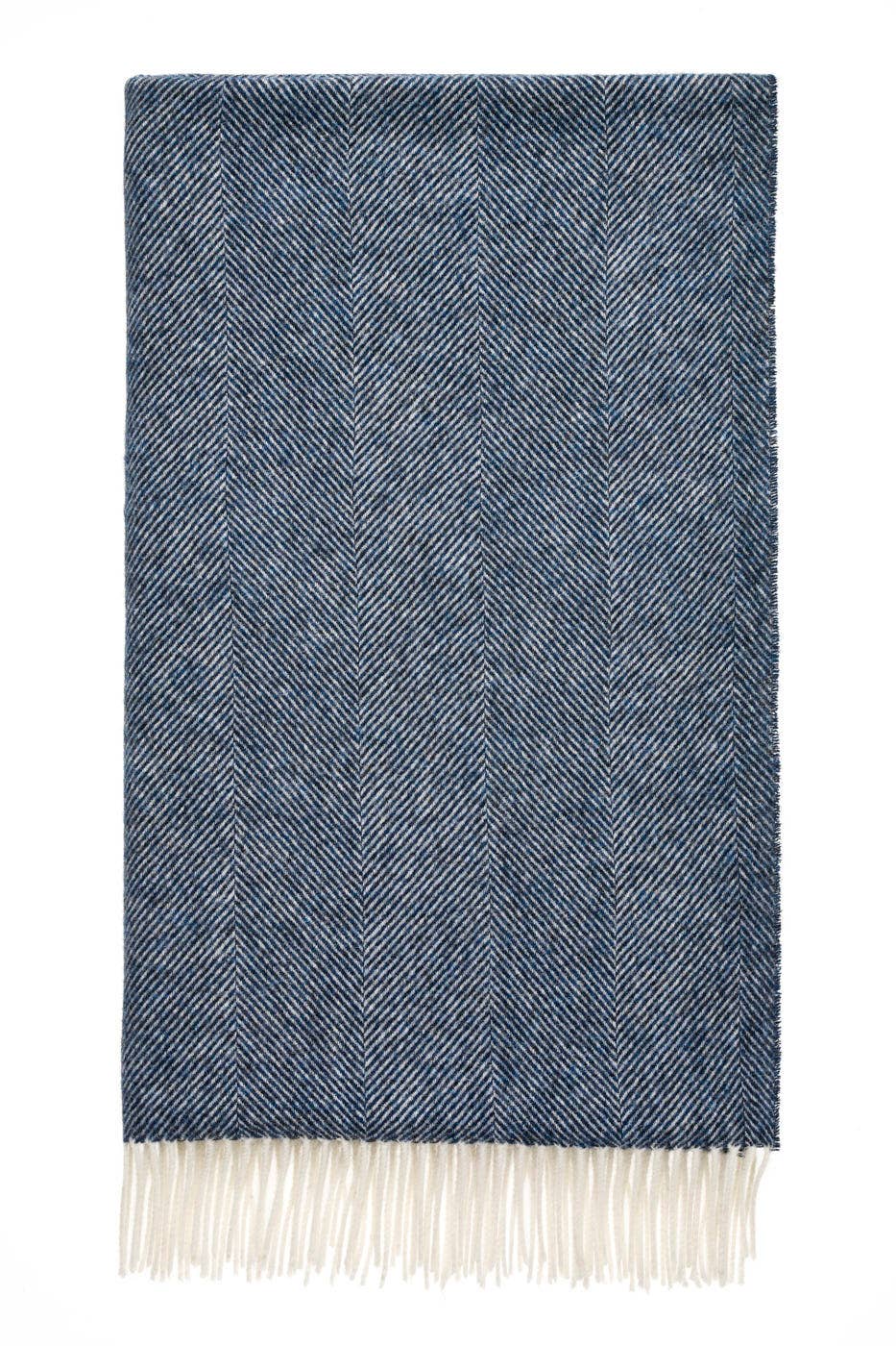 Plaid Fischgrät Dunkelblau - Reine Schurwolle - 140x185 - Bronte by Moon Scotland