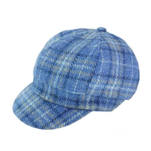 Dames Cap Lichtblauw Geruit - one size - Harris Tweed - Glen Appin of Scotland by MoodCompanyNL