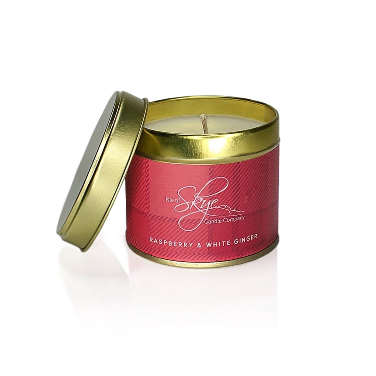 Geurkaars Framboos met Gember Blikje - 45 uur - Sojawas - Isle of Skye Candle by MoodCompanyNL