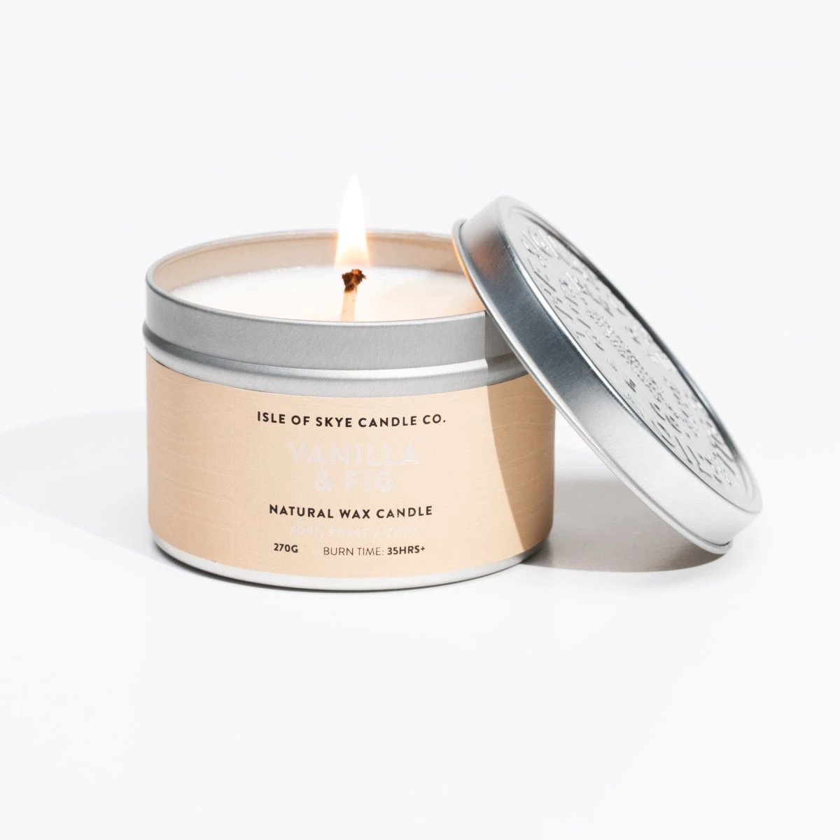 Geurkaars Vanille en Vijg Blikje - 30 uur - Sojawas - Isle of Skye Candle by MoodCompanyNL