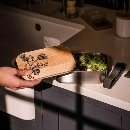 Lunchbox RVS met Eikenhouten Deksel – Distels by Mood Company
