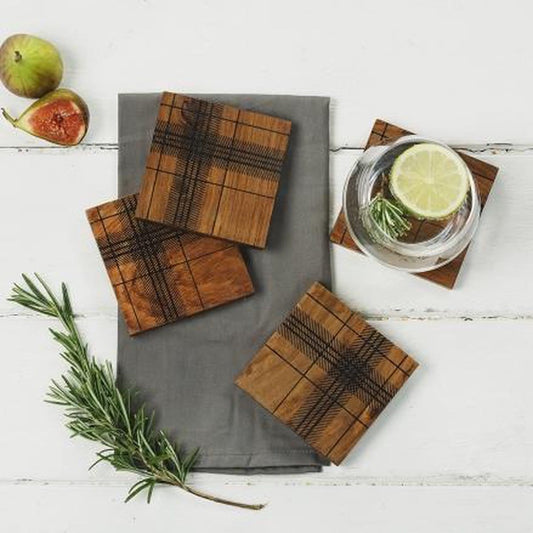 MoodCompanyNL - Onderzetters Tartan - Zeer Stijlvol - Sheesham hout - Just Slate Company Scotland - 5060426281778