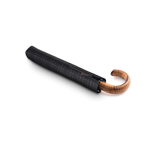 Opvouwbare Paraplu Geruit Zwart Grijs met houten handvat - S570 - Dsn 101 cm - Opgevouwen 43 cm - Knirps by MoodCompanyNL