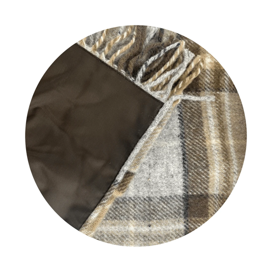 Picknickkleed Polo Tartan McKellar Bruin - Wol - Leren Draagset - Waterdicht - 145x183cm - Tweedmill by MoodCompanyNL