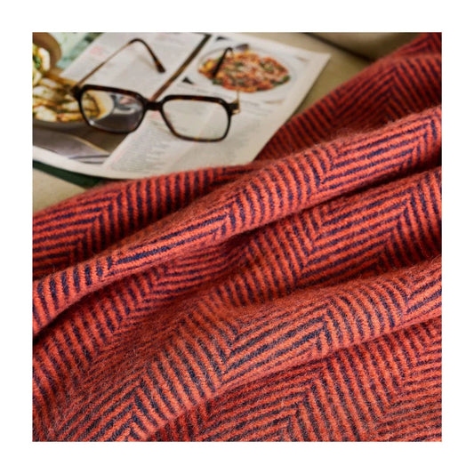 Plaid Herringbone Flamingo & Navy - 150x183 - Nieuw Wol - Tweedmill UK by Mood Company