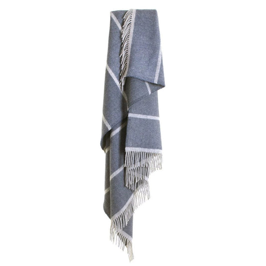 Plaid met brede accent streep Blauw (Blue Slate) - 150x183 - Nieuw Wol - Tweedmill UK by MoodCompanyNL
