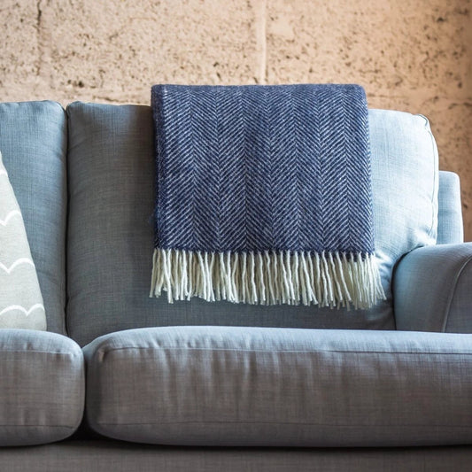 Plaid Visgraat Blauw - 150x183 - Nieuw Wol - Tweedmill UK by MoodCompanyNL