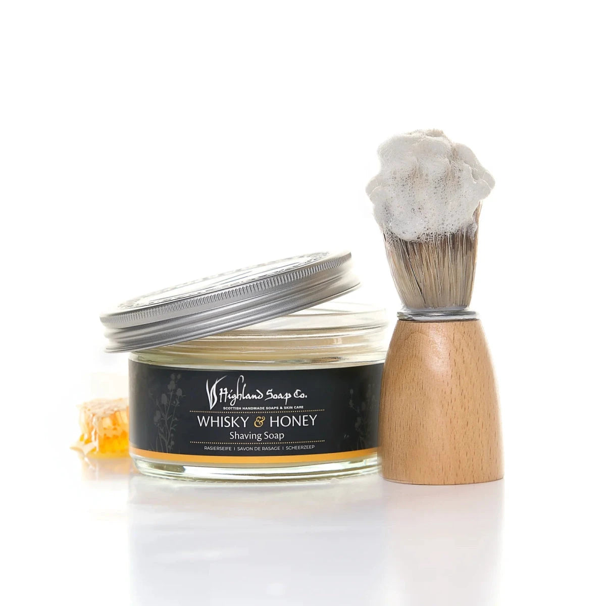 Whisky & Honey – Warm & Zoet - Scheerset - Scheerzeep, kwast en toilettas by MoodCompanyNL