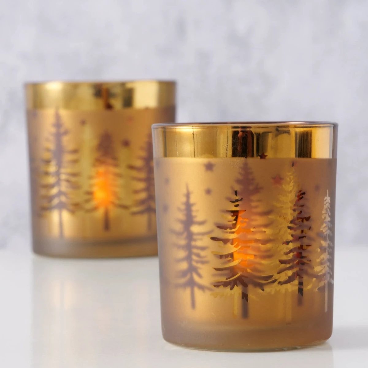 Windlicht set van 2 - goud - mat - kerstboommotief by Mood4Christmas