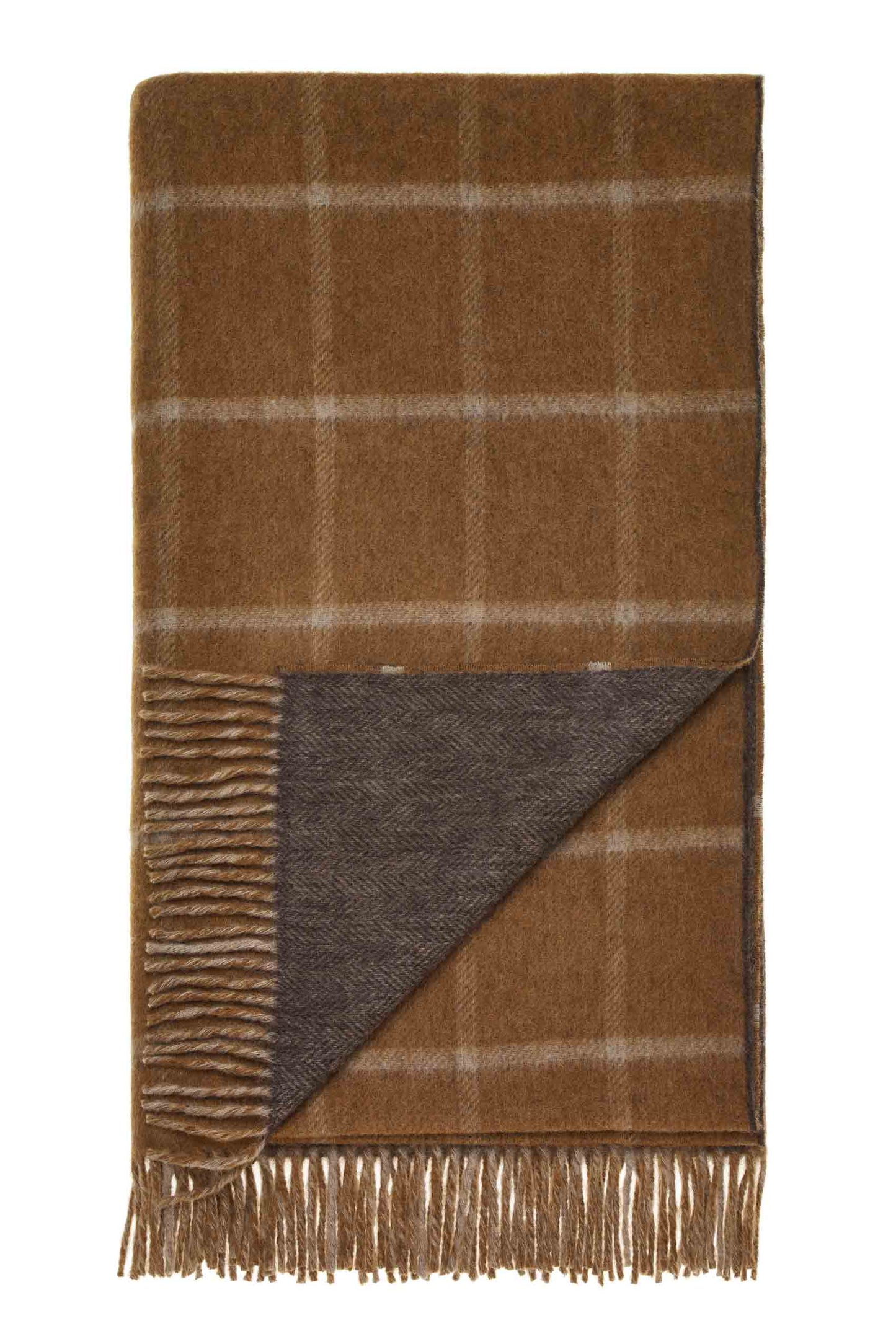 Plaid Fischgrät Karo Camel/Schokolade - Country Side Collection - Merino-Lammwolle - 140x185 - Bronte by Moon Scotland