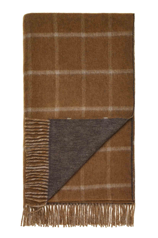 Plaid Fischgrät Karo Camel/Schokolade - Country Side Collection - Merino-Lammwolle - 140x185 - Bronte by Moon Scotland