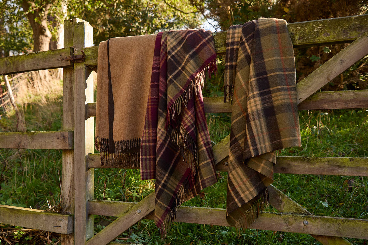 Plaid Estate Oliv/Bordeaux - Country Side Collection - Merino-Lammwolle - 140x185 - Bronte by Moon Scotland
