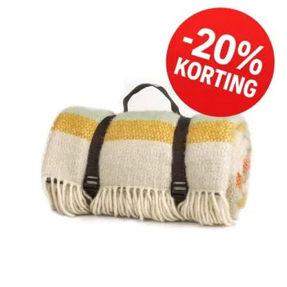 Mood Company - AANBIEDING! Picknickkleed Polo Gestreept Spring - Wol - Leren Draagset - Waterdicht - 145x183cm - Tweedmill - 