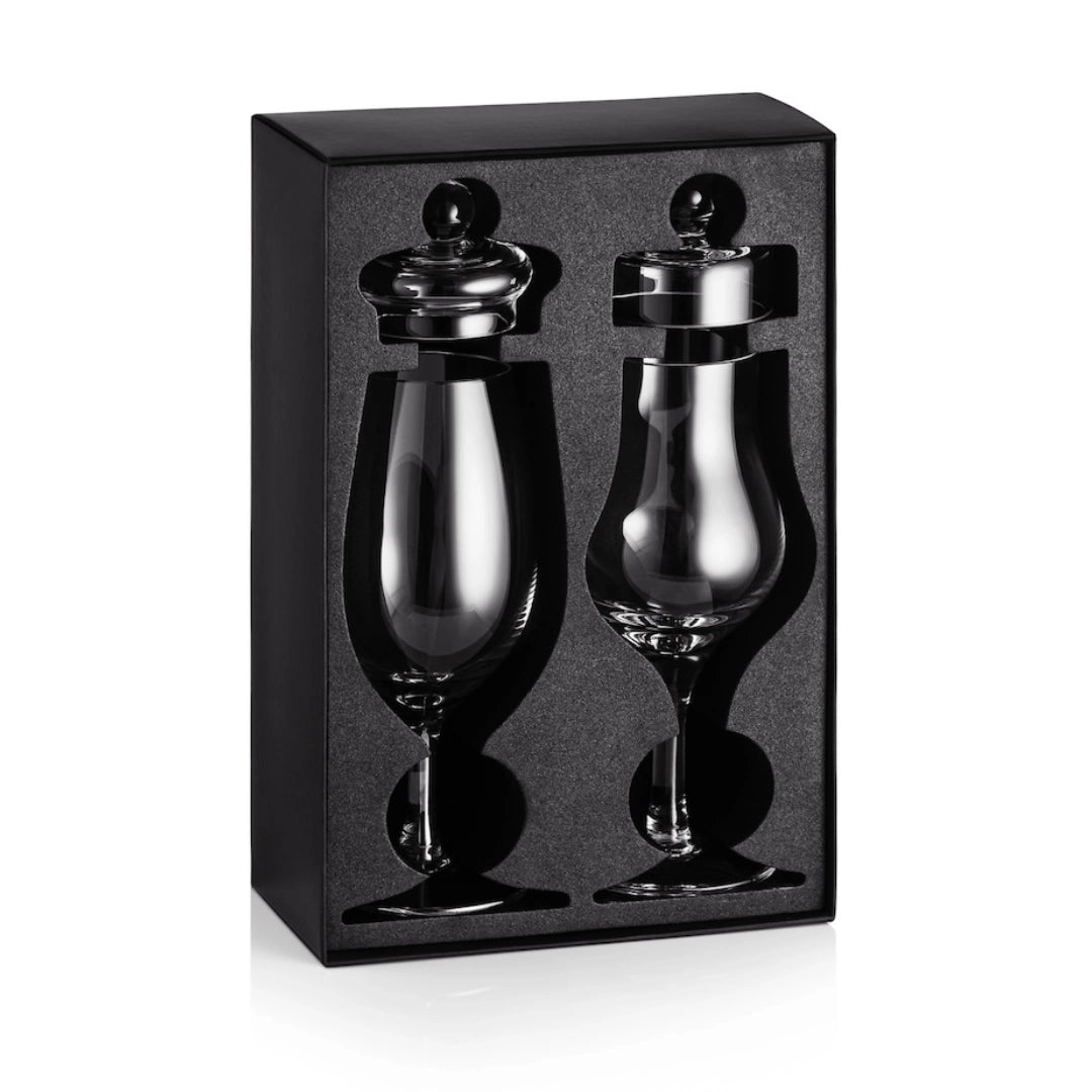 Mood Company - Amber Tasting Box – 2 handgemaakte whiskyglazen met deksels – Amber Glass - 5903641127448