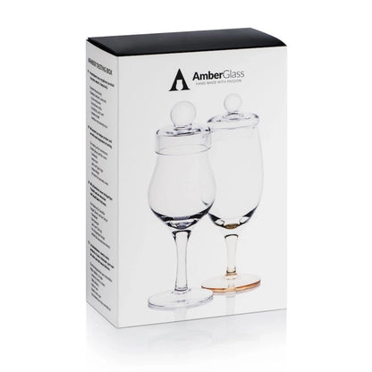 Mood Company - Amber Tasting Box – 2 handgemaakte whiskyglazen met deksels – Amber Glass - 5903641127448