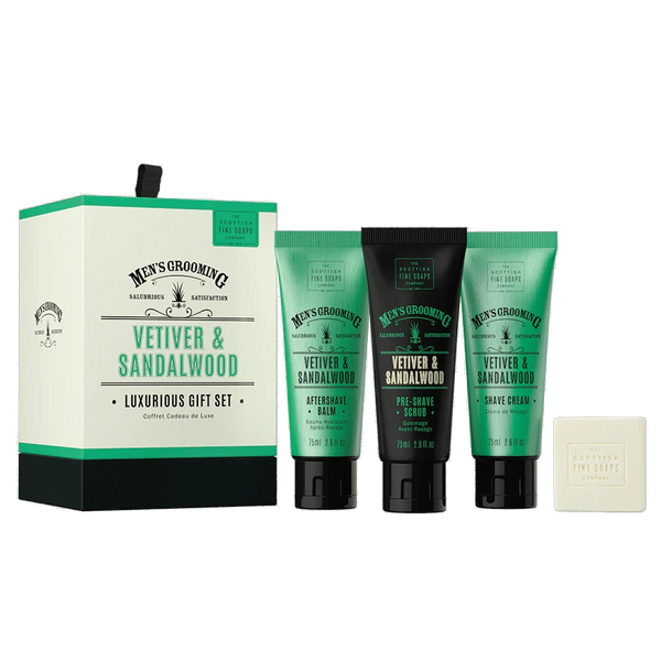 Cadeau set Vetiver & Sandalwood Luxe verzorgingsset "Luxurious" voor heren - Scottish Fine Soaps by MoodCompanyNL