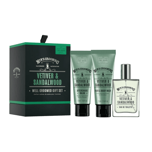 MoodCompanyNL - Cadeauset Vetiver & Sandalwood – Luxe Verzorgingsset "Well groomed" voor Heren - Scottish Fine Soaps - 5016365032131