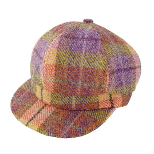 MoodCompanyNL - Dames Cap Oranje en Paars (Peach and Purple) Geruit - one size - Harris Tweed - Glen Appin of Scotland - 5060959022435