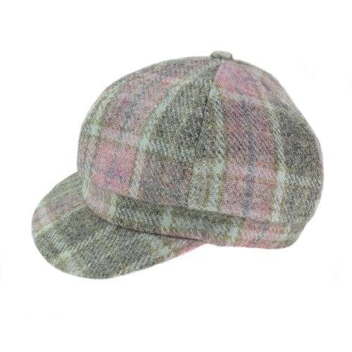 Dames Cap Zacht Roze Buchanan Geruit - one size - Harris Tweed - Glen Appin of Scotland by MoodCompanyNL