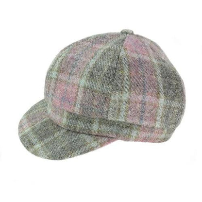 Dames Cap Zacht Roze Buchanan Geruit - one size - Harris Tweed - Glen Appin of Scotland by MoodCompanyNL