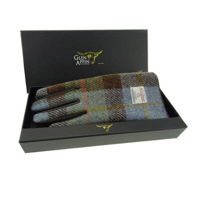 Damenhandschuhe MacLeod mit braunem Leder - Harris Tweed - Glen Appin of Scotland