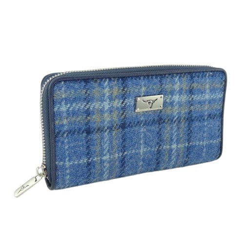 MoodCompanyNL - Dames Portemonnee Staffa Blauw Geruit - Harris Tweed - muntvak met rits - Glen Appin of Scotland - 5060959021407