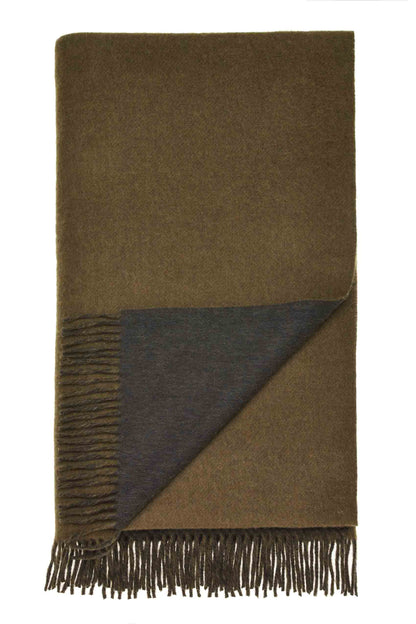 Plaid Double Face Armeegrün/Loden - Country Side Collection - Merino-Lammwolle - 140x185 - Bronte by Moon Scotland
