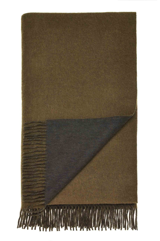 Plaid Double Face Camel/Schokolade - Country Side Collection - Merino-Lammwolle - 140x185 - Bronte by Moon Scotland