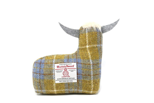 MoodCompanyNL - Deurstopper Schotse Hooglander Mustard/Blue - Harris Tweed - Handgemaakt - Caroline Wolfe Murray Scotland - 6095655658649