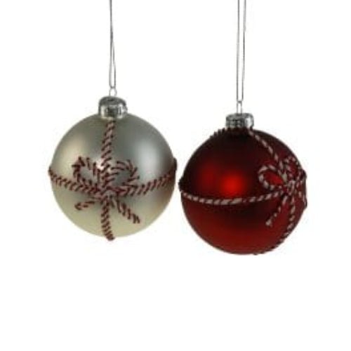 Mood Company - Glazen Kerstballen met Strik Rood/Wit - Set van 2 Assorti - 8 cm - Werner Voss - 4030673525025