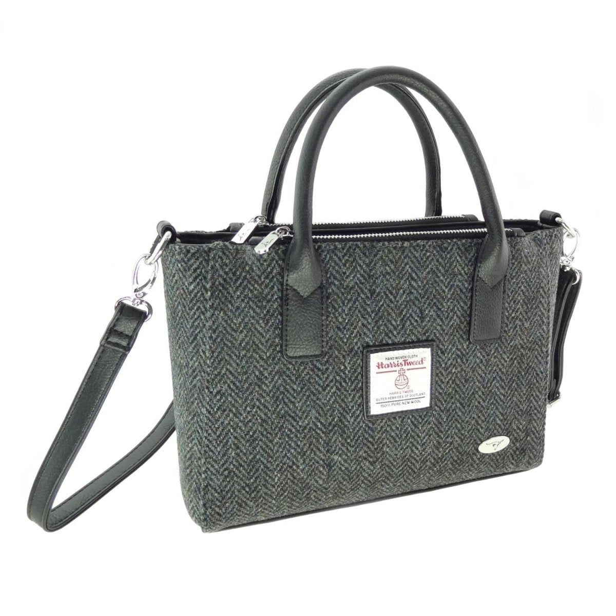 Mood Company - Handtas Brora small tote bag Houtskool Grijs Visgraat - Ritssluiting - Draagband - Harris Tweed - Glen Appin of Scotland - 5061035013866