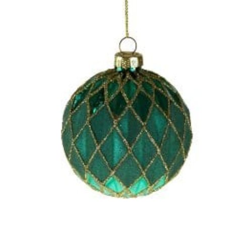 Mood Company - Kerstbal glas groen - Mica Ruitpatroon - 8 cm - Werner Voss - 4030673535529