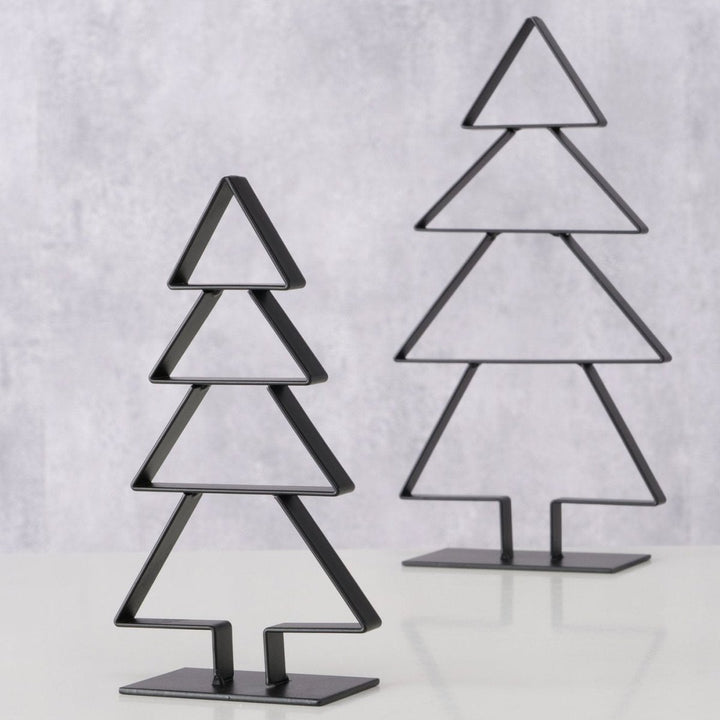 MoodCompanyNL - Kerstbomen set zwart metaal - 23 cm en 16,5 cm hoog - set van 2 - 4066076461059
