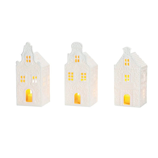 Lichthuisje wit - porselein - 3 stuks - (B/H/D) 7x16x7cm - Wurm by MoodCompanyNL