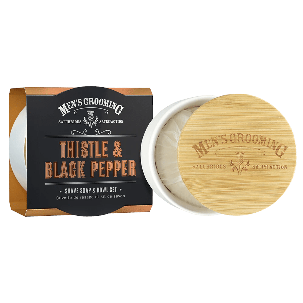 MoodCompanyNL - Men's Grooming Thistle & Black Pepper Scheerzeep Set 100g - 5016365018333