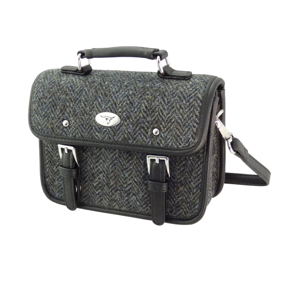 Mood Company - Mini Tas Harris Bervie Houtskool Grijs Visgraat - 15x20x7,5 - Harris Tweed - Glen Appin of Scotland - 5061035013910