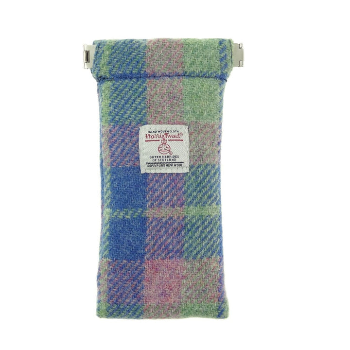 Mood_Company Brillenetui Zacht Blauw met Roze - Harris Tweed - Metalen Clip - Glen Appin of Scotland Sjaals