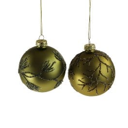 Mood_Company Kerstbal olijfgroen - glas - 8 cm - 2 stuks