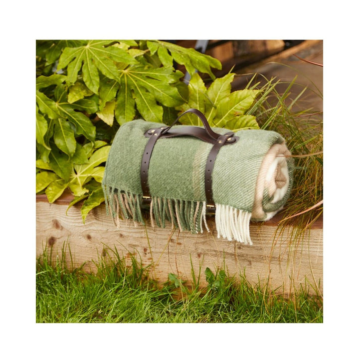 Mood_Company Picknickkleed Polo Geblokt Groen - Wol - Leren Draagset - Waterdicht - 145x183cm - Tweedmill