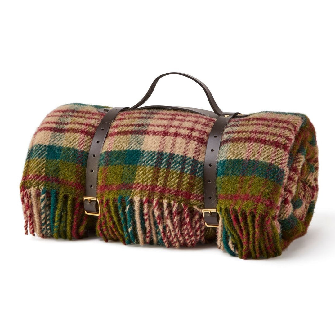 Mood_Company Picknickkleed Polo Tartan Distel - Wol - Leren Draagset - Waterdicht - 145x183cm - Tweedmill