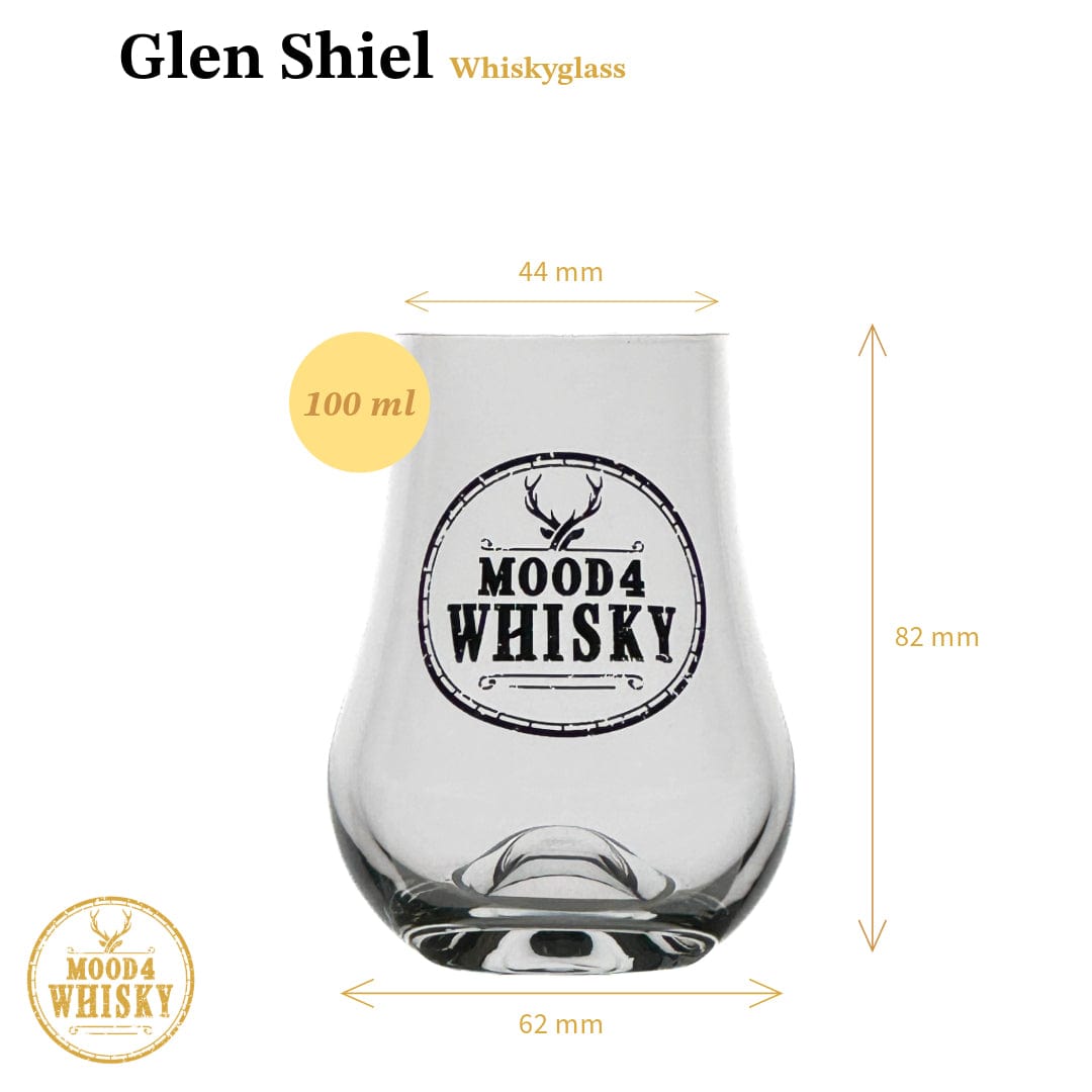 Mood_Company Whiskyglas Glen Shiel met logo ★★★★★ - 100 ml - 5 +1 Gratis - Groothandelsverpakking - Mood4Whisky