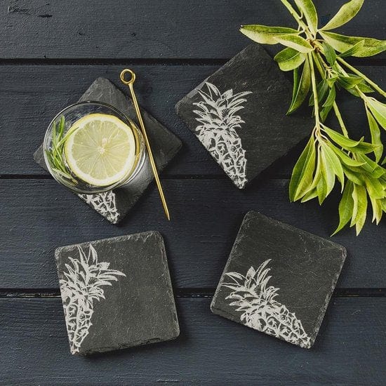 MoodCompanyNL - Onderzetters Ananas - Gegraveerd - Leisteen - Just Slate Company Scotland - 5060426287299