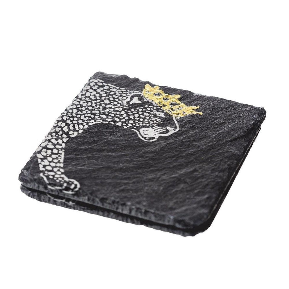 MoodCompanyNL - Onderzetters Leopard met gouden kroon - Gegraveerd - Leisteen - Just Slate Company Scotland - 5060426287244