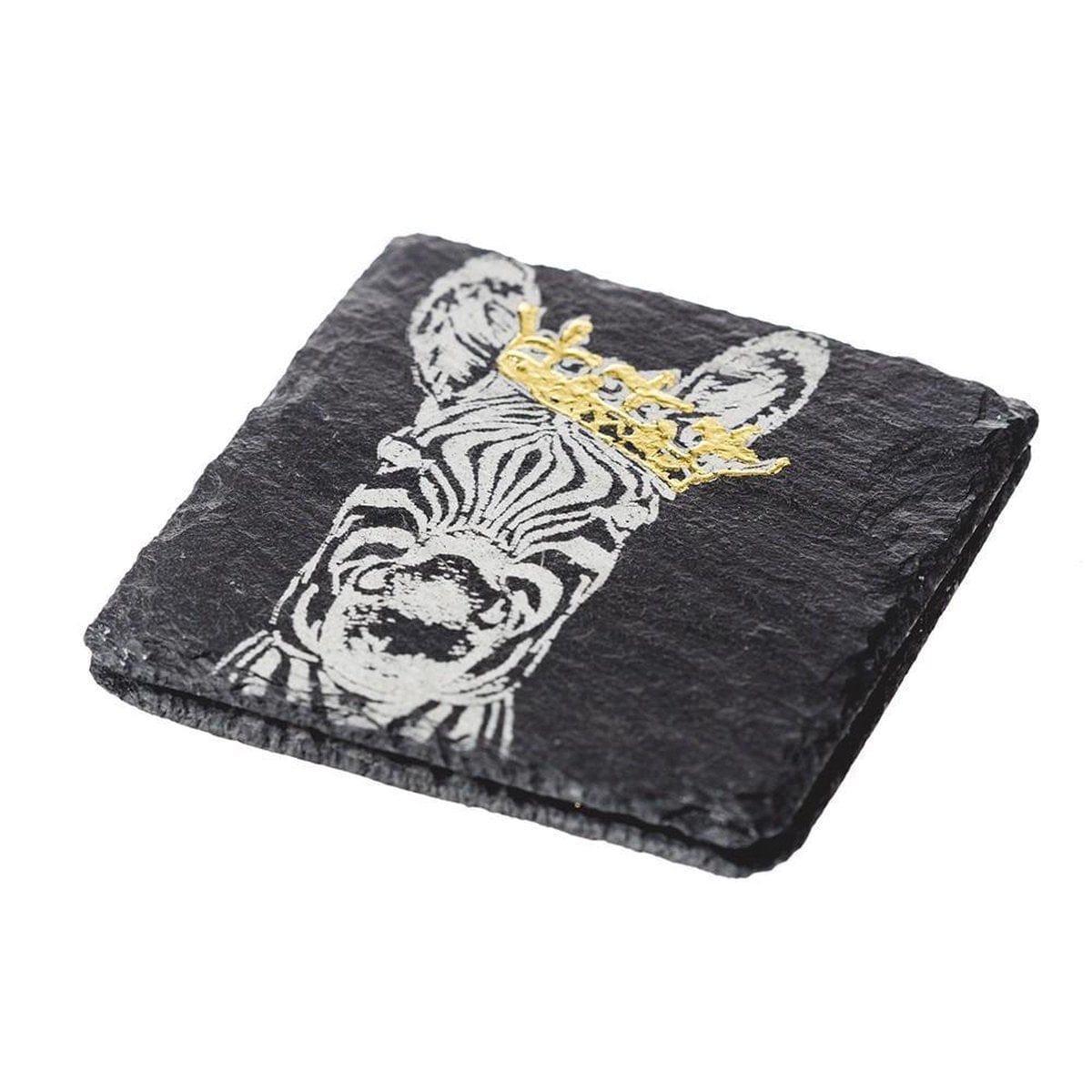 MoodCompanyNL - Onderzetters Zebra met gouden kroon - Gegraveerd - Leisteen - Just Slate Company Scotland - 5060426287220