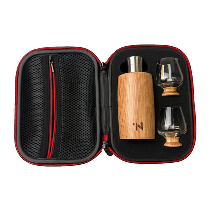 Outdoor Set – American Oak Flask & Glazen met houten voet in luxe cadeauverpakking by MoodCompanyNL