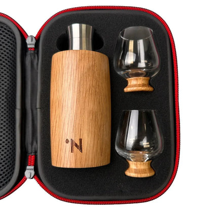 Outdoor Set – American Oak Flask & Glazen met houten voet in luxe cadeauverpakking by MoodCompanyNL