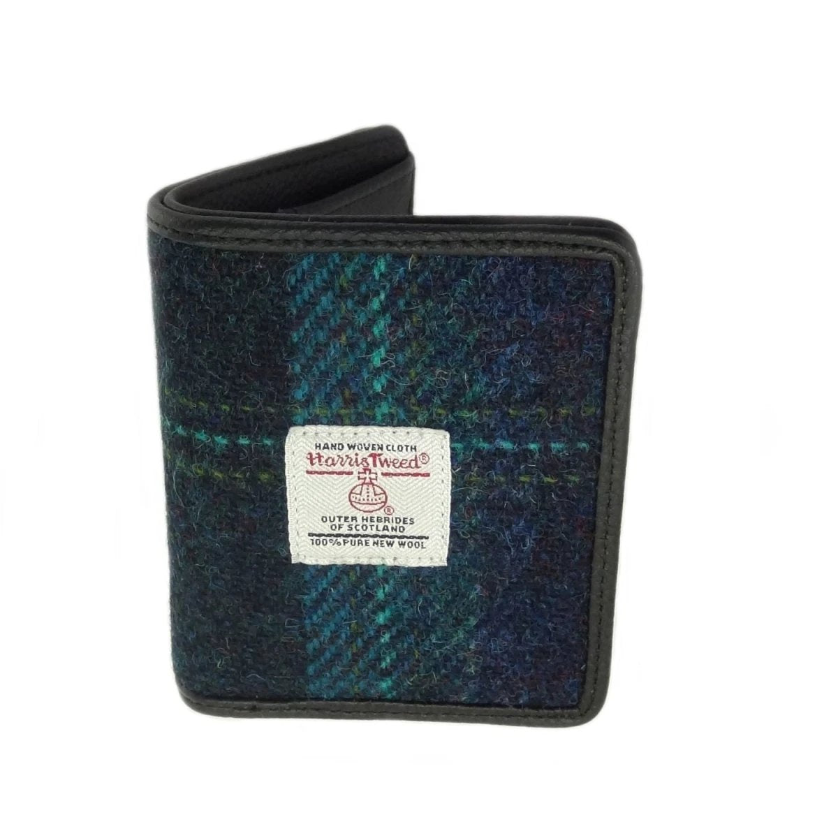 Pasjeshouder Lewis Blauw met Turquoise - Harris Tweed - Glen Appin of Scotland by MoodCompanyNL