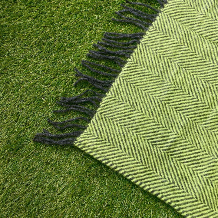 MoodCompanyNL - Picknickkleed Polo Visgraat Heldergroen met Donkergrijs - Wol - Waterdicht - 145x183cm - Tweedmill - 5060958302590
