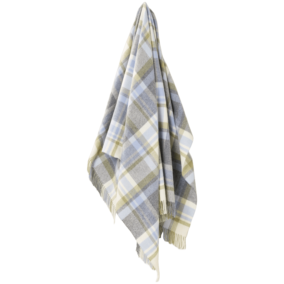 Plaid Portree Grijs Lichtblauw - Merino lamswol - 140x185 - Bronte by Moon Scotland by MoodCompanyNL