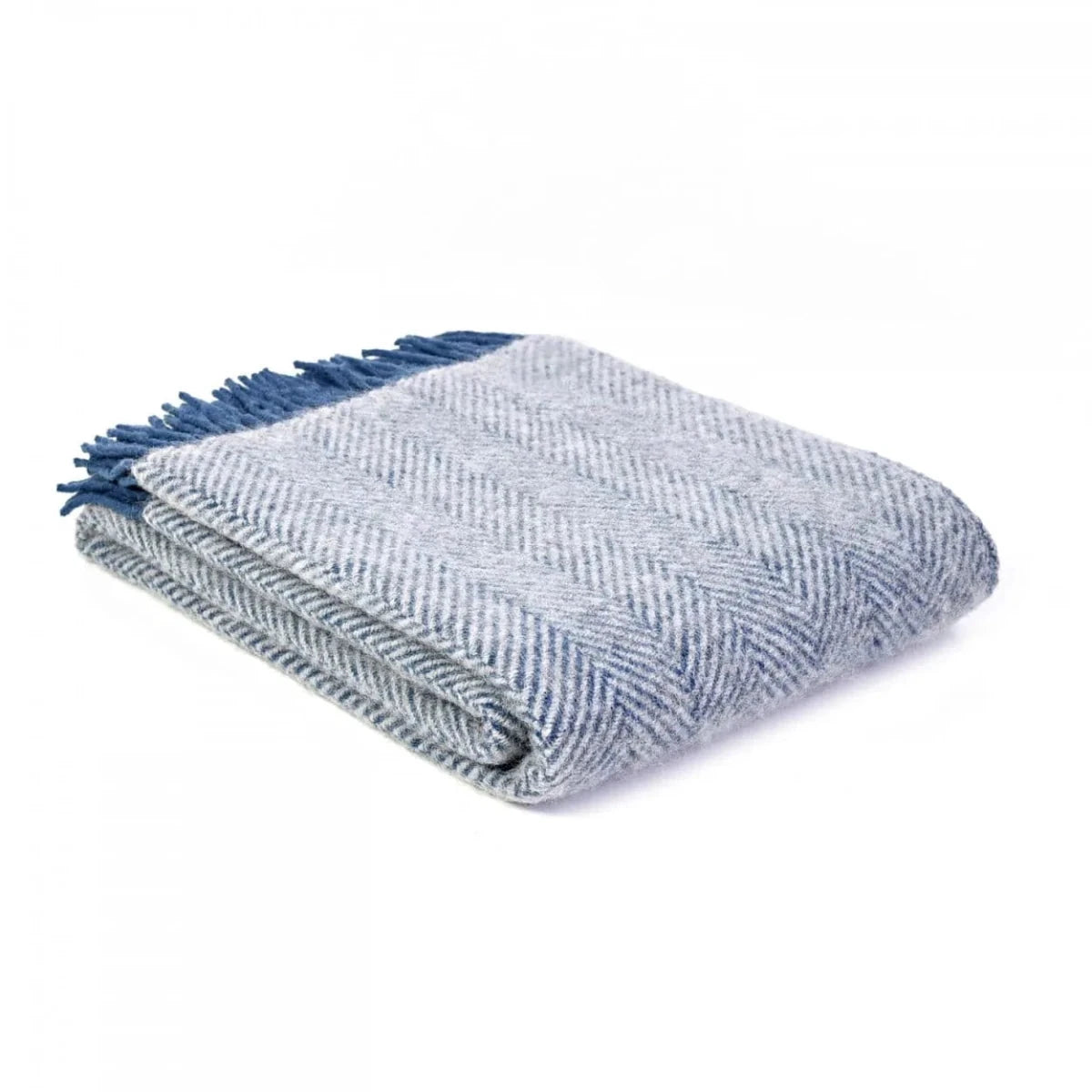 Mood Company - Plaid Visgraat Blauw en Zilvergrijs - 150x183 - Nieuw Wol - Tweedmill UK - 5060674571034